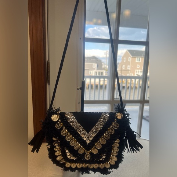 Shashi | Black Metallic Embellished Beaded Shoulder Bag - Picture 15 of 16